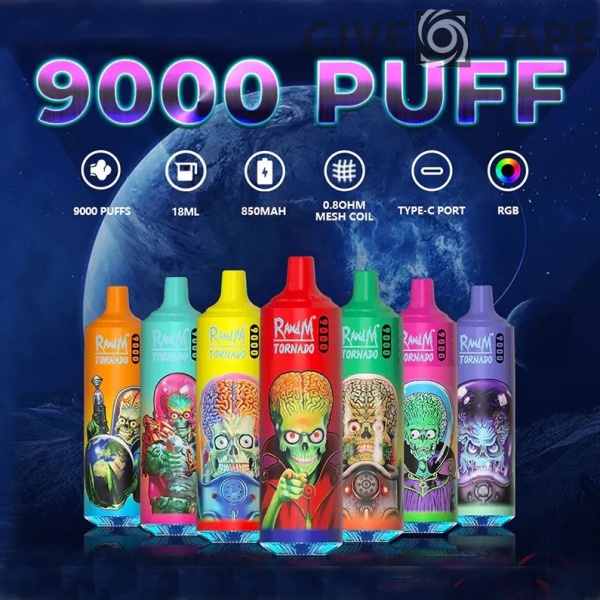 RandM Tornado 9000 Puffs 0% 2% 3% 5% Nikotin Einweg-Vape Großhandel - GiveVape - 1