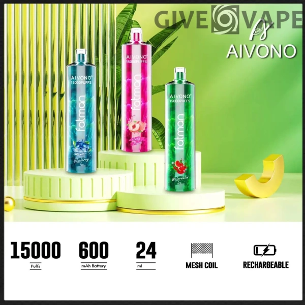 AIVONO FATMAN 15000 Puffs 0% 2% 3% 5% Nikotinarm, wiederaufladbar, Einweg-Vapes, Pen, Großpackung, Großhandel kaufen – GiveVape – 1