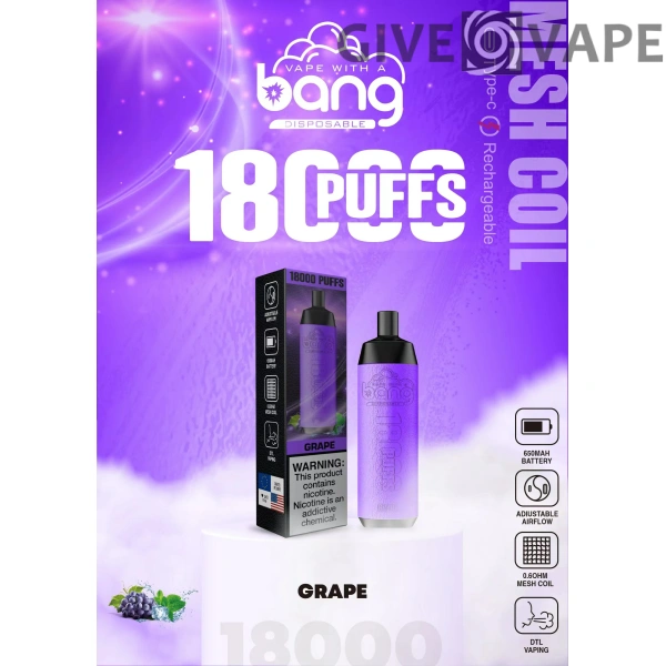 Bang Crown Bar 18000 Puffs 0% 2% 3% 5% Nikotinarm, wiederaufladbar, Einweg-Vapes, Pen, Großpackung, Großhandel kaufen – GiveVape – 12