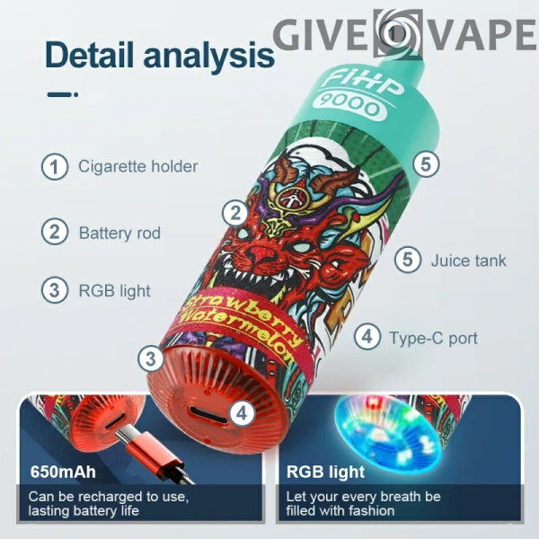 FIHP 9000 Puffs 2% 5% Nikotinarm, wiederaufladbar, Einweg-Vapes, Pen, Großpackung, Großhandel kaufen – GiveVape – 13
