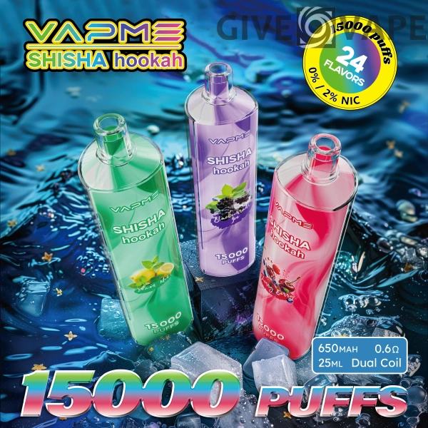 Vapme Shisha Hookah 15000 Puffs 0% 2% Nicotine Rechargeable Disposable Vapes Bulk buy Wholesale - GiveVape - 1