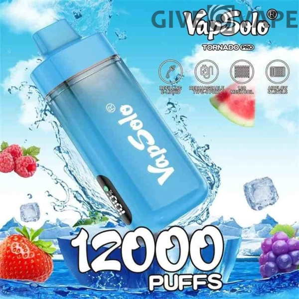 Vapsolo Tornado Pro 12000 Puffs 2% 5% Nikotinarm, wiederaufladbar, Einweg-Vapes, Pen, Großpackung, im Großhandel kaufen – GiveVape – 1