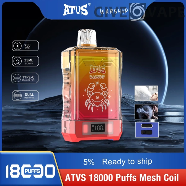 Atvs Warship 18000 Puffs 5% Nikotinarm, wiederaufladbar, Einweg-Vapes, Pen, Großpackung, Großhandel kaufen – GiveVape – 1