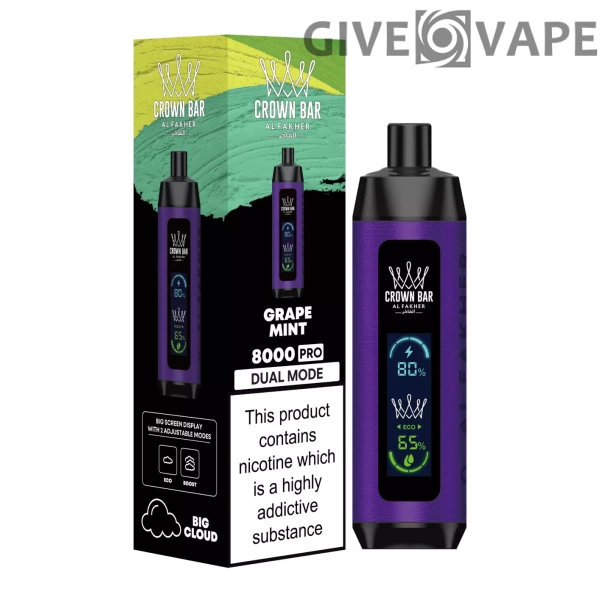 Al Fakher Crown Bar Big Cloud 8000 Pro Dual Mode Vollbild Nikotinarm, wiederaufladbar, Einweg-Vapes, Pen, Großkauf, Großhandel – Europäischer Lagerbestand – GiveVape – 10