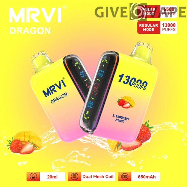MRVI Dragon 13000 Puffs Dual Mesh Digital Screen 2% 5% Nikotinarm, wiederaufladbar, Einweg-Vapes, Pen, Großpackung, Großhandel kaufen – GiveVape – 11