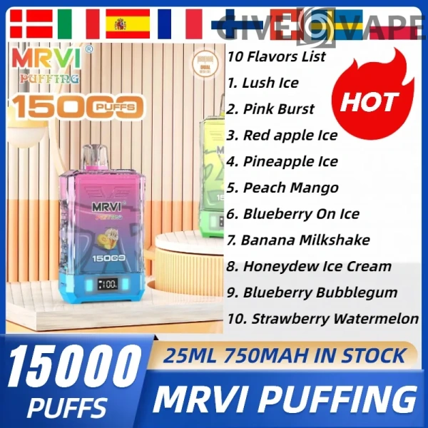 MRVI Puffing 15000 Puffs Dual Mesh Digital Screen 2% 5% Nikotinarm, wiederaufladbar, Einweg-Vapes, Pen, Großpackung, Großhandel kaufen – GiveVape – 1
