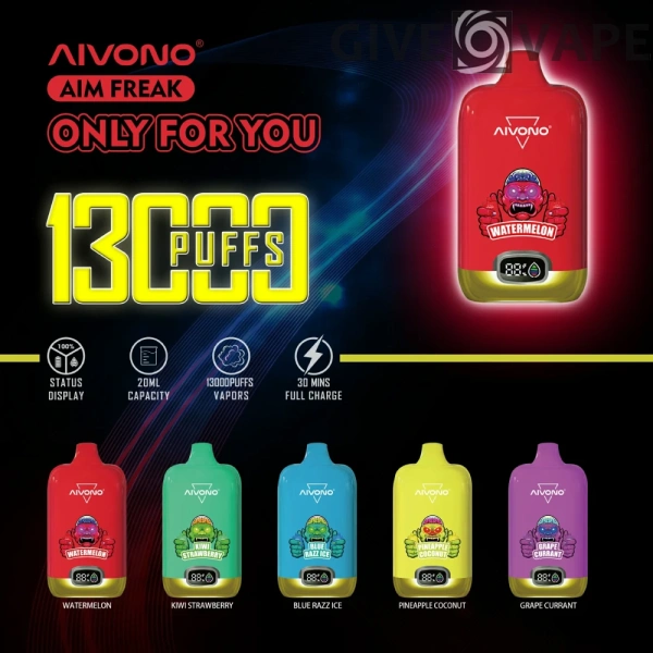 AIVONO AIM FREAK 13000 Puffs Digitaler Bildschirm 0% 2% 3% 5% Nikotinarm, wiederaufladbar, Einweg-Vapes, Stift, Großpackung, Großhandel kaufen – GiveVape – 1