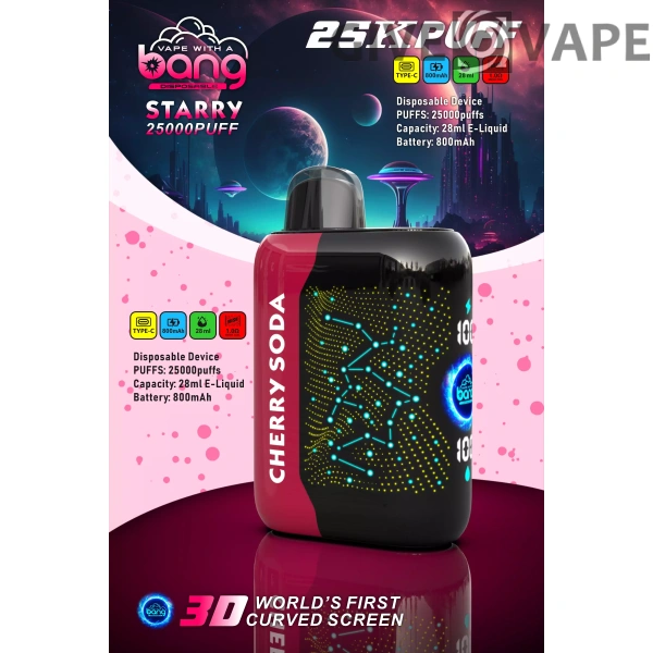 Bang Starry 25000 Puffs 3D-gebogener Bildschirm 0% 2% 3% 5% Nikotinarm, wiederaufladbar, Einweg-Vapes, Pen, Großpackung, Großhandel kaufen – GiveVape – 12
